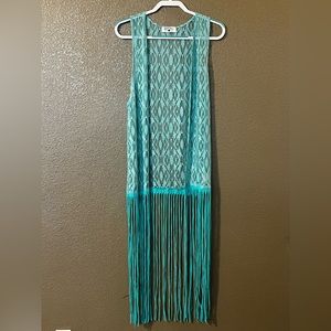 Turquoise lace and fringe Crazy train vest